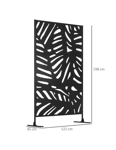 Outsunny Decorative Privacy Screen with Stand, 6.5FT Freestanding Metal Outdoor Divider, Decorative Privacy Panel with Expansion