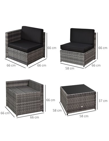 Outsunny 6 Seater Rattan Garden Furniture Patio Rattan Sofa and Table Set with Cushions 8 pcs Corner Wicker Seat Grey