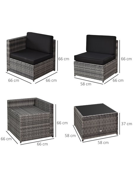 Outsunny 6 Seater Rattan Garden Furniture Patio Rattan Sofa and Table Set with Cushions 8 pcs Corner Wicker Seat Grey - pic 13147 | FastDaddyshop