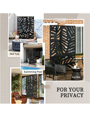 Outsunny Decorative Privacy Screen with Stand, 6.5FT Freestanding Metal Outdoor Divider, Decorative Privacy Panel with Expansion
