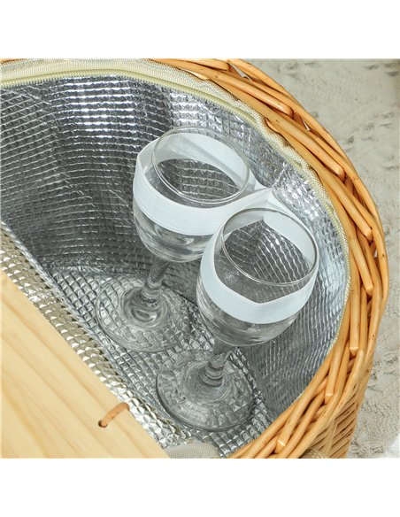 Outsunny Wicker Picnic Basket for 2 with Pine Wood Lid, Picnic Hamper with Cooler Compartment, Cutlery Service Kits, Carry Handl - pic 131500 | FastDaddyshop
