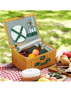 Outsunny Wicker Picnic Basket for 2 Person with Cooler Compartment, Picnic Hamper with Cutlery Service Kits and Carry Handle for 2