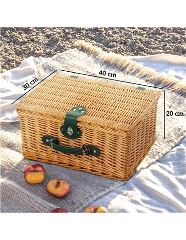 Outsunny Wicker Picnic Basket for 2 Person with Cooler Compartment, Picnic Hamper with Cutlery Service Kits and Carry Handle for