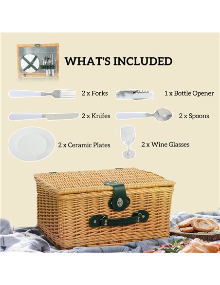 Outsunny Wicker Picnic Basket for 2 Person with Cooler Compartment, Picnic Hamper with Cutlery Service Kits and Carry Handle for - pic 131505 | FastDaddyshop