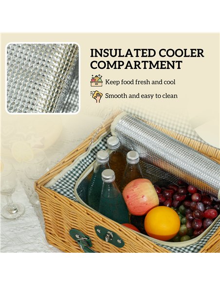 Outsunny Wicker Picnic Basket for 2 Person with Cooler Compartment, Picnic Hamper with Cutlery Service Kits and Carry Handle for - pic 131506 | FastDaddyshop