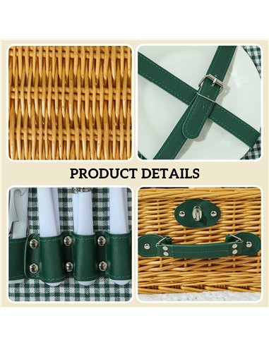 Outsunny Wicker Picnic Basket for 2 Person with Cooler Compartment, Picnic Hamper with Cutlery Service Kits and Carry Handle for