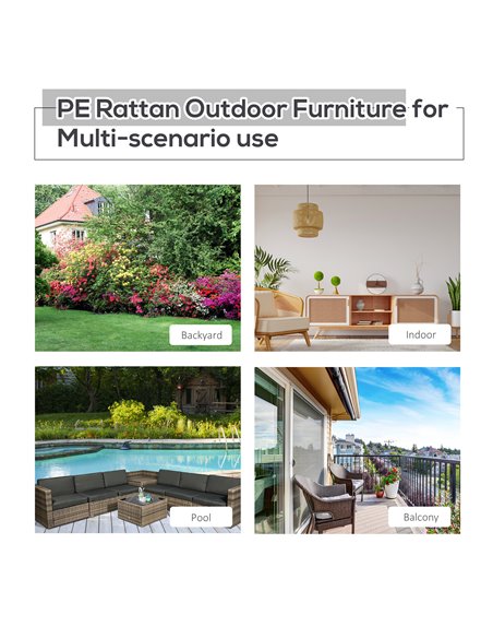 Outsunny 6 Seater Rattan Garden Furniture Patio Rattan Sofa and Table Set with Cushions 8 pcs Corner Wicker Seat Grey - pic 13151 | FastDaddyshop