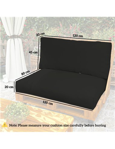 Outsunny 2 Seater Pallet Furniture Cushions Pallet Cushions, UPF20+ 220gsm Fabric, 20 cm Thick Outdoor Seat Pads, Black