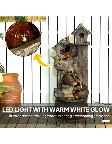 Outsunny 2-in-1 Waterfall Fountain with Birdhouse, Resin Garden Water Fountain with LED Lights Pump, Cascading Garden Water Feat - pic 131524 | FastDaddyshop