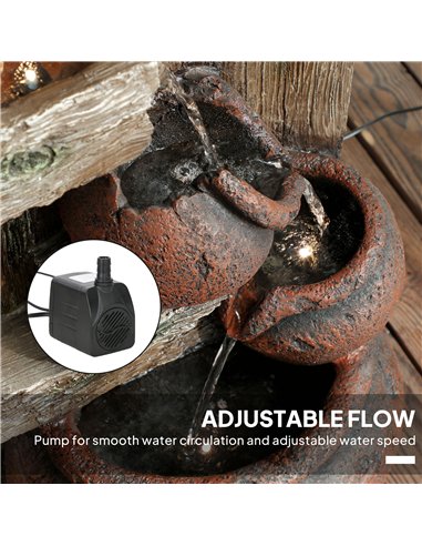 Outsunny 2-in-1 Waterfall Fountain with Birdhouse, Resin Garden Water Fountain with LED Lights Pump, Cascading Garden Water Feat