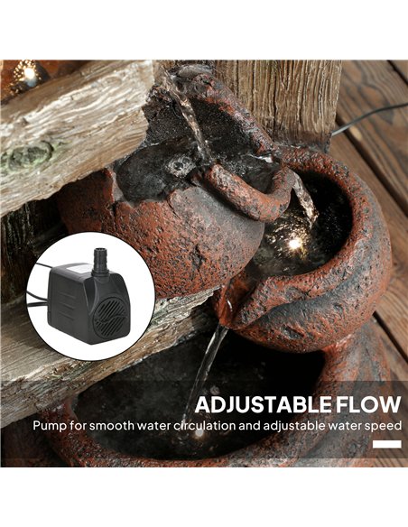Outsunny 2-in-1 Waterfall Fountain with Birdhouse, Resin Garden Water Fountain with LED Lights Pump, Cascading Garden Water Feat - pic 131525 | FastDaddyshop