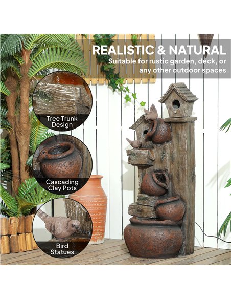 Outsunny 2-in-1 Waterfall Fountain with Birdhouse, Resin Garden Water Fountain with LED Lights Pump, Cascading Garden Water Feat - pic 131526 | FastDaddyshop