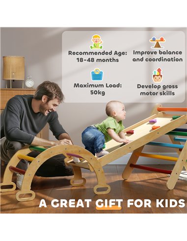 AIYAPLAY 5-in-1 Toddler Climbing Frame with Ramp, Arch, for 18-48 Months, Multicoloured
