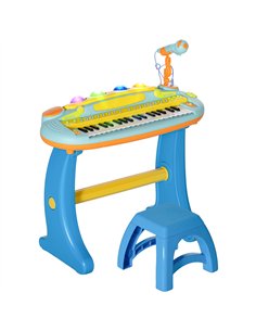AIYAPLAY 37-Key Kids Piano w/ Microphone, Stool, LED Lights, Record & Replay, Function, Blue