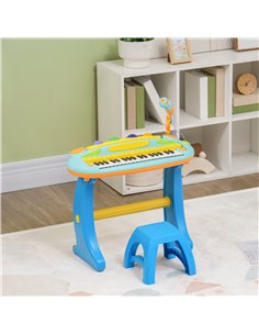 AIYAPLAY 37-Key Kids Piano w/ Microphone, Stool, LED Lights, Record & Replay, Function, Blue 2