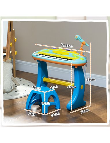 AIYAPLAY 37-Key Kids Piano w/ Microphone, Stool, LED Lights, Record & Replay, Function, Blue