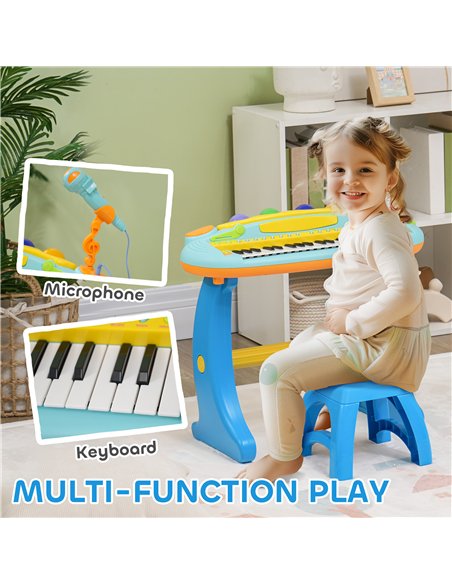 AIYAPLAY 37-Key Kids Piano w/ Microphone, Stool, LED Lights, Record & Replay, Function, Blue - pic 131541 | FastDaddyshop