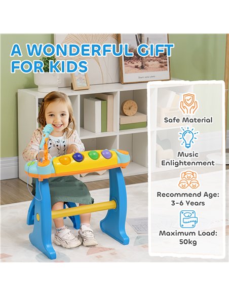 AIYAPLAY 37-Key Kids Piano w/ Microphone, Stool, LED Lights, Record & Replay, Function, Blue - pic 131544 | FastDaddyshop