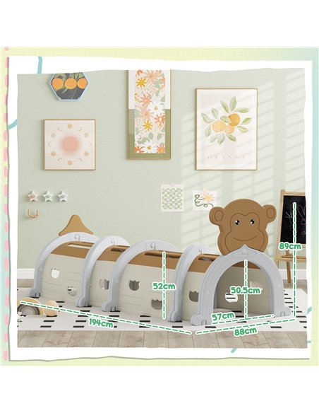 AIYAPLAY Monkey Design Kids Play Tunnel for Crawl and Climb, for 3-6 Years, Brown - pic 131549 | FastDaddyshop