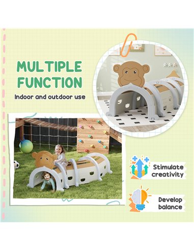 AIYAPLAY Monkey Design Kids Play Tunnel for Crawl and Climb, for 3-6 Years, Brown