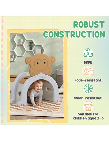 AIYAPLAY Monkey Design Kids Play Tunnel for Crawl and Climb, for 3-6 Years, Brown