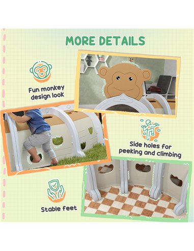 AIYAPLAY Monkey Design Kids Play Tunnel for Crawl and Climb, for 3-6 Years, Brown