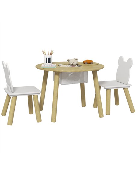 AIYAPLAY 3-Piece Kids Activity Table Set with Centre Mesh Bag, Bear-Shaped Backrest, for Arts and Crafts, Reading, Dining - pic 131574 | FastDaddyshop