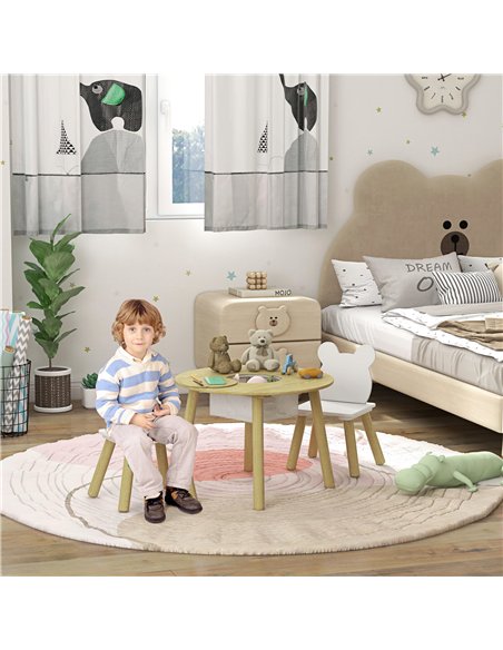AIYAPLAY 3-Piece Kids Activity Table Set with Centre Mesh Bag, Bear-Shaped Backrest, for Arts and Crafts, Reading, Dining - pic 131575 | FastDaddyshop