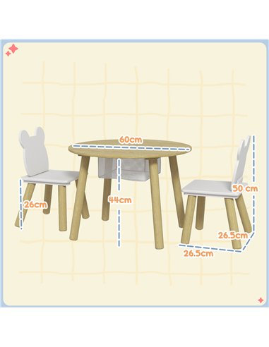 AIYAPLAY 3-Piece Kids Activity Table Set with Centre Mesh Bag, Bear-Shaped Backrest, for Arts and Crafts, Reading, Dining
