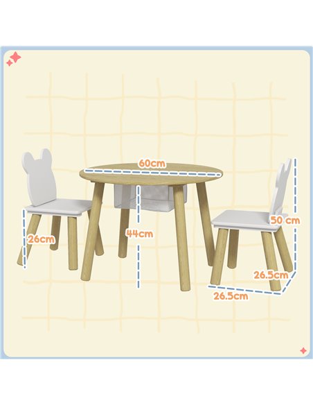 AIYAPLAY 3-Piece Kids Activity Table Set with Centre Mesh Bag, Bear-Shaped Backrest, for Arts and Crafts, Reading, Dining - pic 131576 | FastDaddyshop