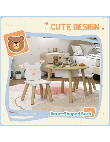 AIYAPLAY 3-Piece Kids Activity Table Set with Centre Mesh Bag, Bear-Shaped Backrest, for Arts and Crafts, Reading, Dining