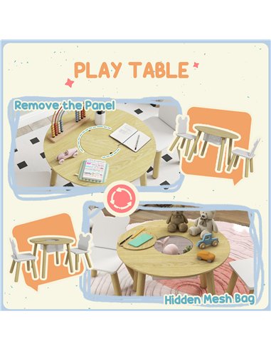 AIYAPLAY 3-Piece Kids Activity Table Set with Centre Mesh Bag, Bear-Shaped Backrest, for Arts and Crafts, Reading, Dining