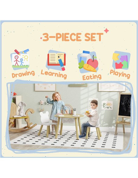 AIYAPLAY 3-Piece Kids Activity Table Set with Centre Mesh Bag, Bear-Shaped Backrest, for Arts and Crafts, Reading, Dining - pic 131579 | FastDaddyshop