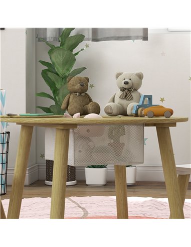 AIYAPLAY 3-Piece Kids Activity Table Set with Centre Mesh Bag, Bear-Shaped Backrest, for Arts and Crafts, Reading, Dining