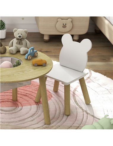 AIYAPLAY 3-Piece Kids Activity Table Set with Centre Mesh Bag, Bear-Shaped Backrest, for Arts and Crafts, Reading, Dining