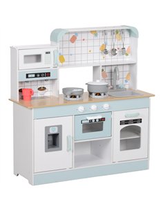 AIYAPLAY Toy Kitchen, Pretend Role Play Kitchen with Hob, Sound and Light, Coffee Machine, Ice Maker, Microwave
