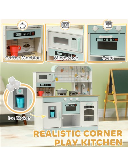 AIYAPLAY Toy Kitchen, Pretend Role Play Kitchen with Hob, Sound and Light, Coffee Machine, Ice Maker, Microwave - pic 131596 | FastDaddyshop
