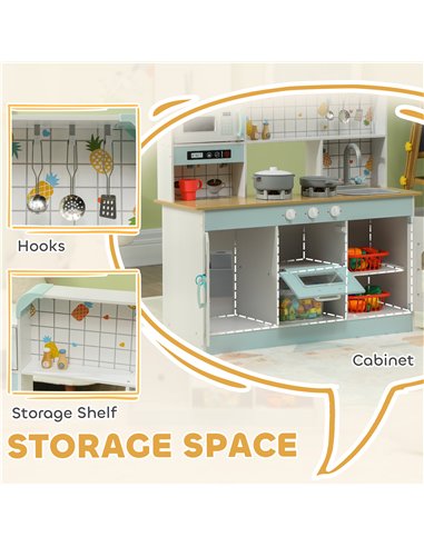 AIYAPLAY Toy Kitchen, Pretend Role Play Kitchen with Hob, Sound and Light, Coffee Machine, Ice Maker, Microwave