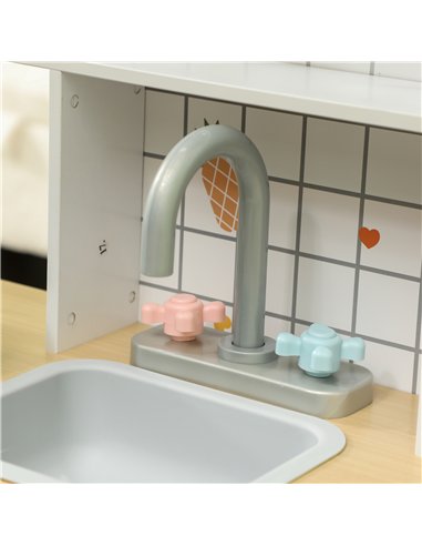 AIYAPLAY Toy Kitchen, Pretend Role Play Kitchen with Hob, Sound and Light, Coffee Machine, Ice Maker, Microwave