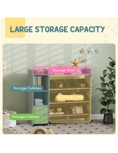 AIYAPLAY Toy Storage Unit with 8 Removable Bins, Storage Shelves, Cabinet, Grey - pic 131622 | FastDaddyshop