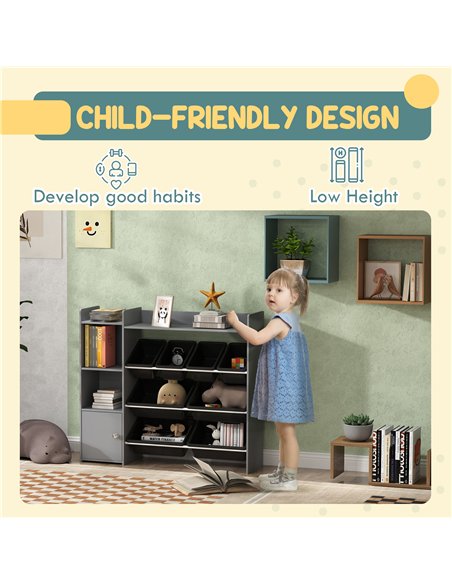AIYAPLAY Toy Storage Unit with 8 Removable Bins, Storage Shelves, Cabinet, Grey - pic 131623 | FastDaddyshop