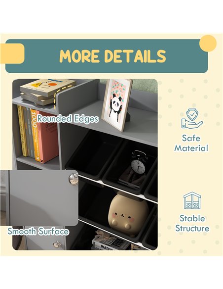 AIYAPLAY Toy Storage Unit with 8 Removable Bins, Storage Shelves, Cabinet, Grey - pic 131624 | FastDaddyshop