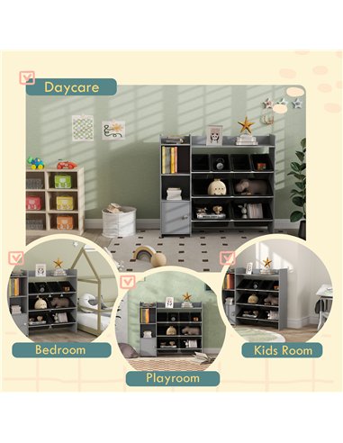 AIYAPLAY Toy Storage Unit with 8 Removable Bins, Storage Shelves, Cabinet, Grey