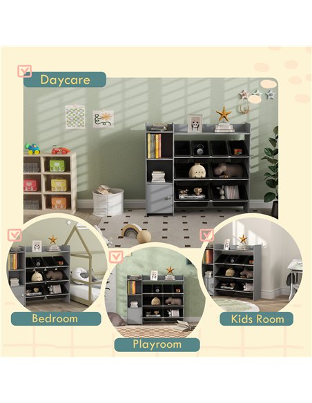 AIYAPLAY Toy Storage Unit with 8 Removable Bins, Storage Shelves, Cabinet, Grey - pic 131625 | FastDaddyshop