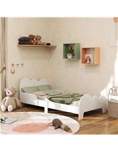 AIYAPLAY Cloud-Themed Toddler Bed Frame with Safety Rails, 143.5 x 74.5 x 56cm