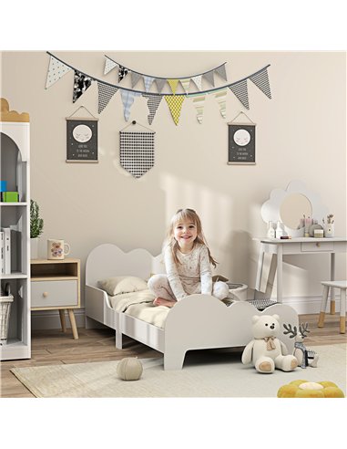 AIYAPLAY Cloud-Themed Toddler Bed Frame with Safety Rails, 143.5 x 74.5 x 56cm