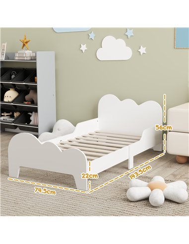 AIYAPLAY Cloud-Themed Toddler Bed Frame with Safety Rails, 143.5 x 74.5 x 56cm