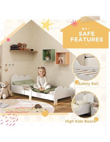 AIYAPLAY Cloud-Themed Toddler Bed Frame with Safety Rails, 143.5 x 74.5 x 56cm