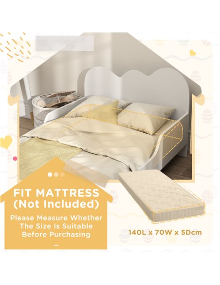 AIYAPLAY Cloud-Themed Toddler Bed Frame with Safety Rails, 143.5 x 74.5 x 56cm - pic 131634 | FastDaddyshop