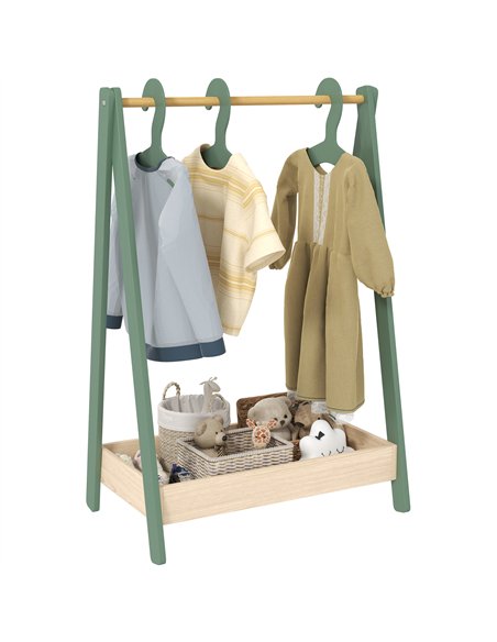AIYAPLAY Kids Clothes Rail with 3Hangers, Bottom Storage Shelf for Girls, Boys, Nursery, Bedroom, Green - pic 131637 | FastDaddyshop
